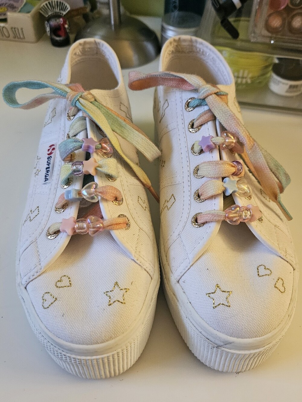 New Superga 2790 Embroidered Platform Sneakers With Colorful Beads And Laces